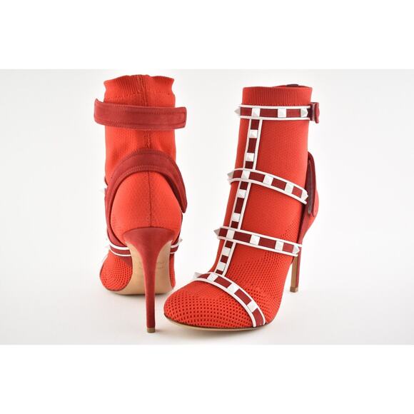 Valentino Rockstud Bodytech Red White Sock Knit Ankle Heel Boot Bootie Shoe 36 - Picture 11 of 12
